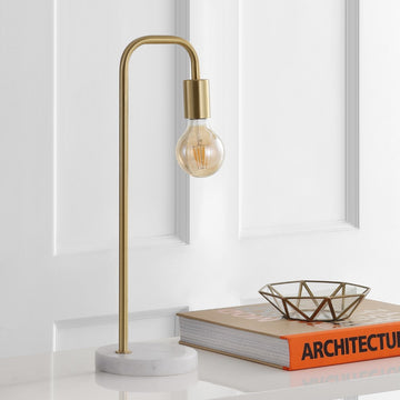 Axel 20.5" Minimalist Glam Gold Pipe Metal/Marble LED Table Lamp - JONATHAN Y